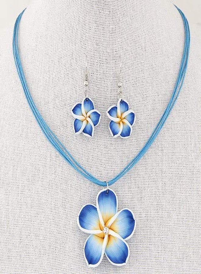 POYAMUSE Hawaiian Colorful Plumeria Flower Necklace Earrings Set - Tropical Beach Party Accessories for Women Vacation Luau Events Jewelry-blue - Image 3